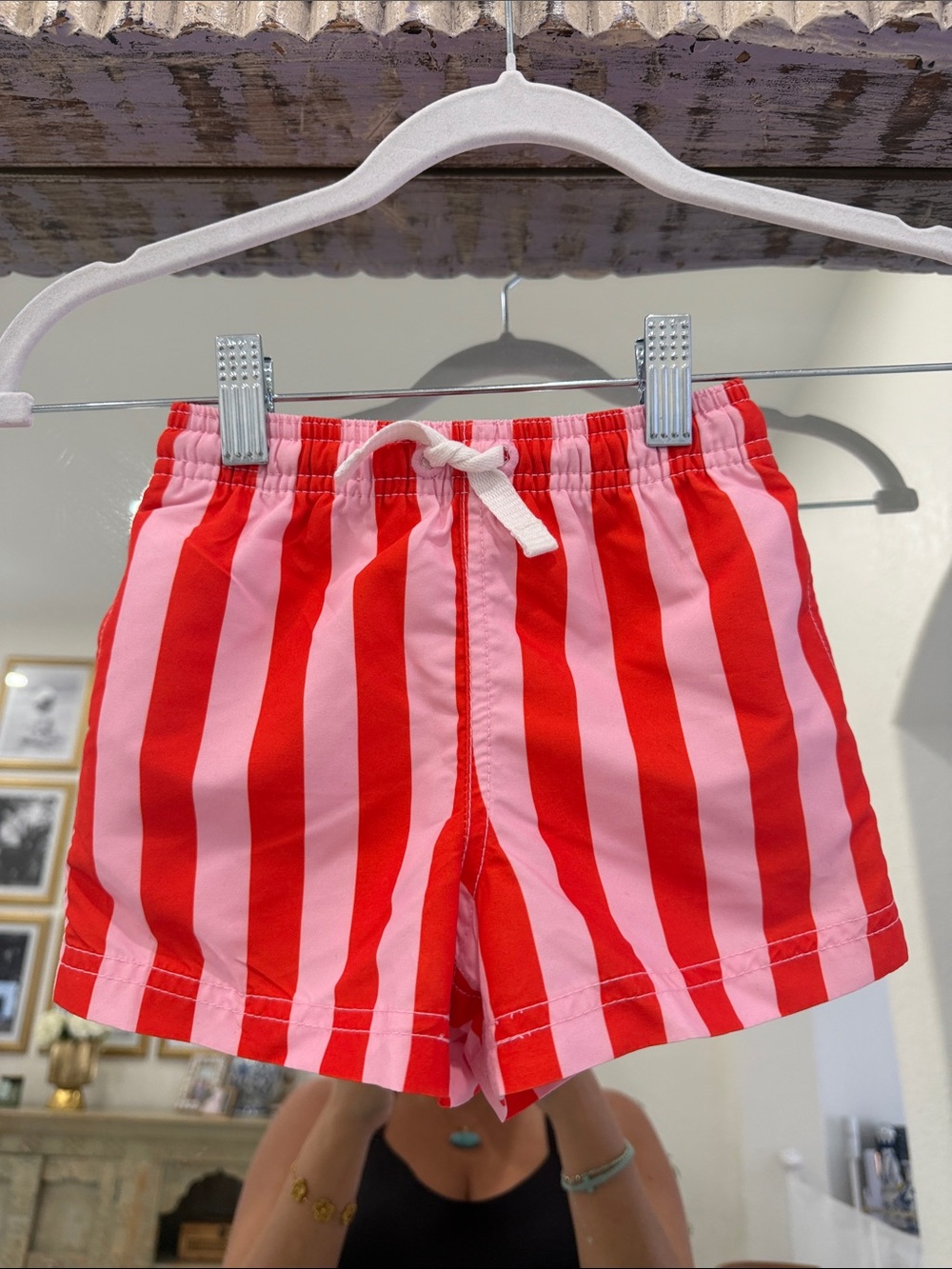 Hanna Andersson Red & Pink Striped Swim Trunks